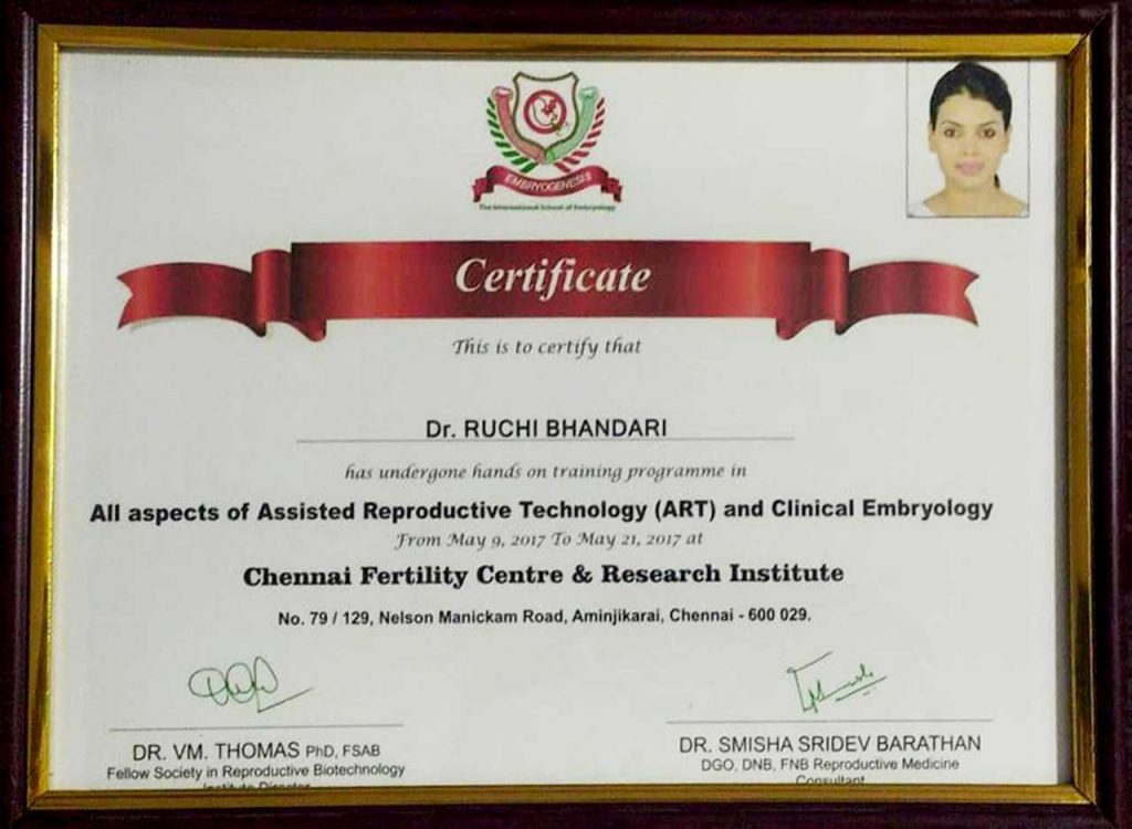 dr ruchi bhandari certificate image